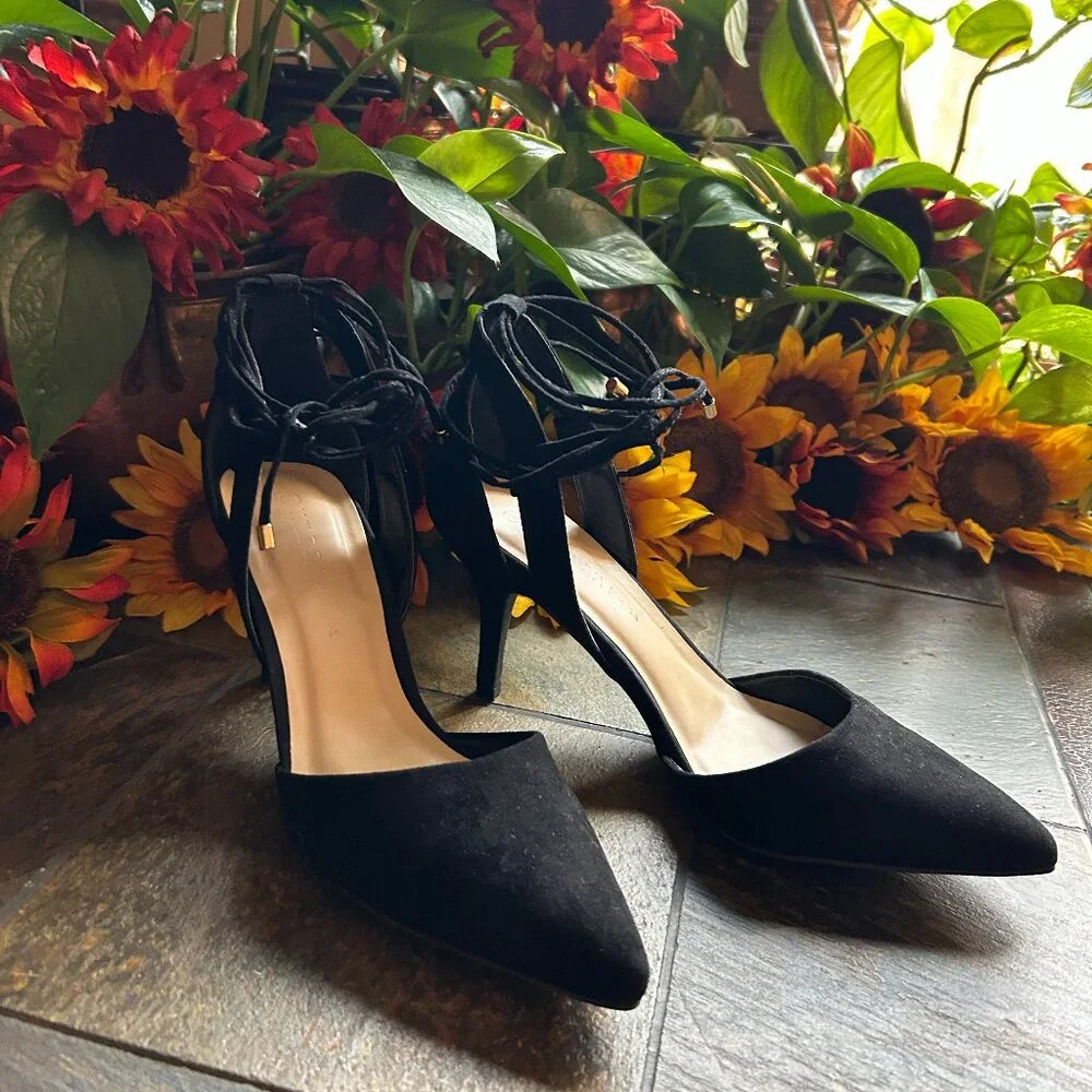 Wild Diva Lounge “Marie” Black Suede Strappy Evening Stiletto Pump